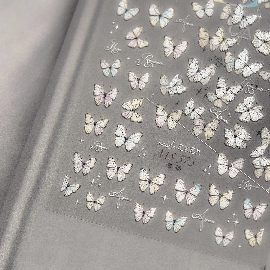 White Butterfly Nail Sticker 3D Adhesive Decals MS570