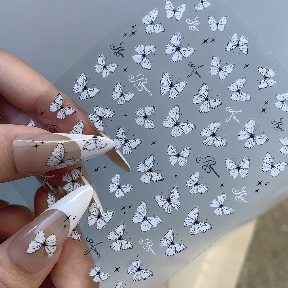 White Butterfly Nail Sticker 3D Adhesive Decals 