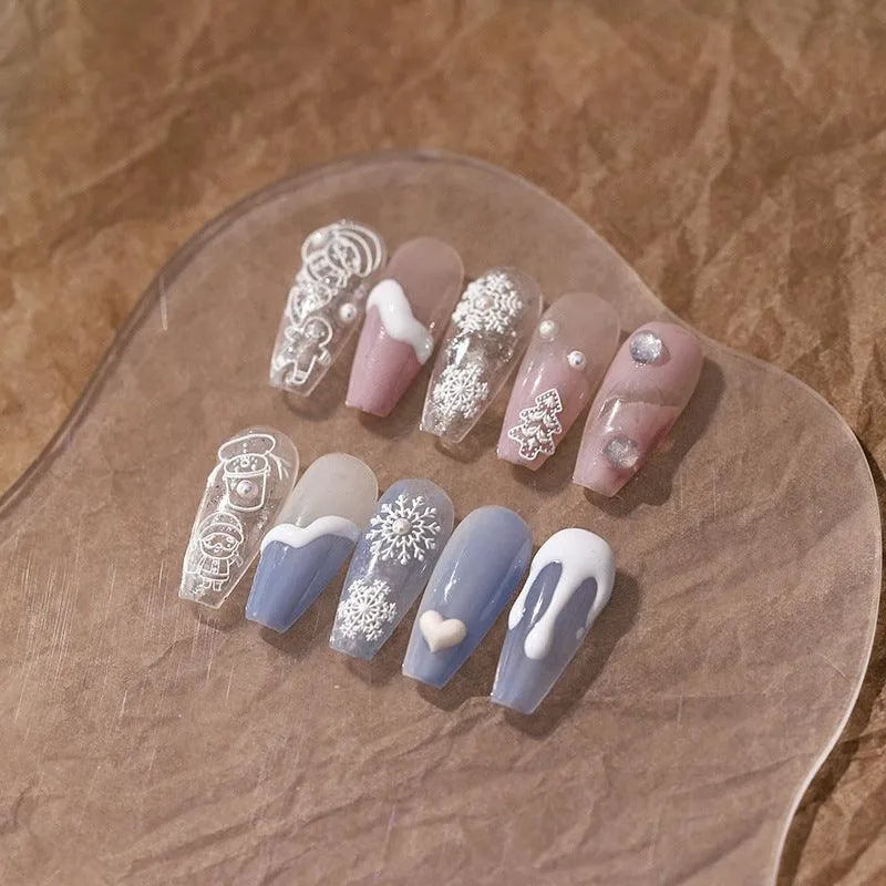 White Christmas Nail Art Stickers 3D Adhesive Slider Xmas Snowman with Beads Sticker Decals TL084