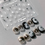 White Cross Star Nail Art Stickers Adhesive Sliders Black Stars Sticker Decals TS3320