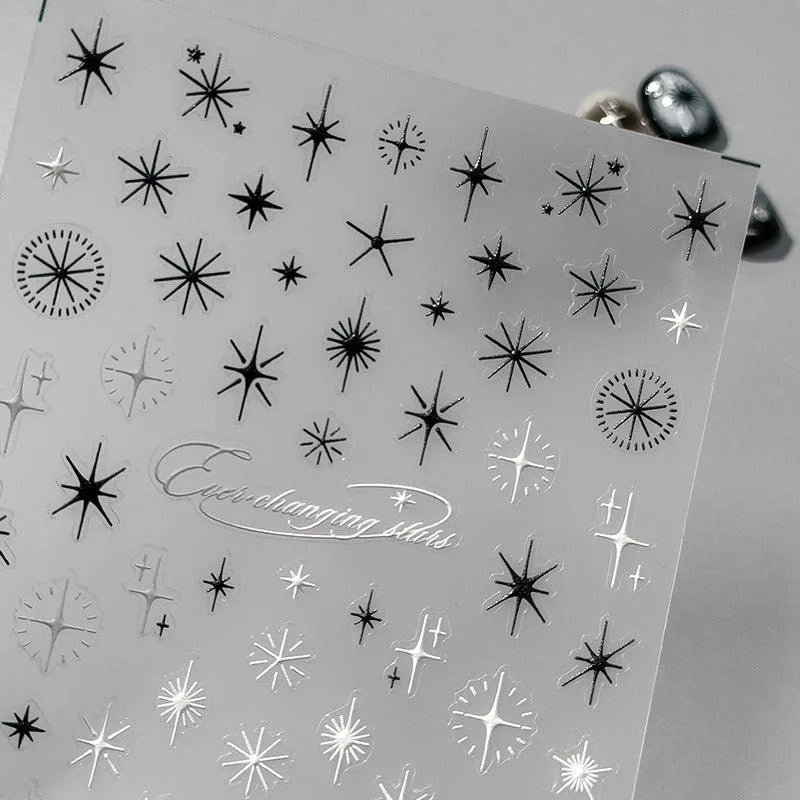 White Cross Star Nail Art Stickers Adhesive Sliders Black Stars Sticker Decals TS3320