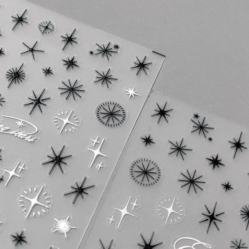 White Cross Star Nail Art Stickers Adhesive Sliders Black Stars Sticker Decals TS3320