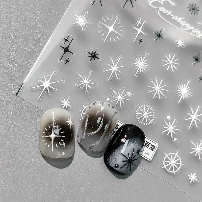 White Cross Star Nail Art Stickers Adhesive Sliders Black Stars Sticker Decals TS3320