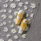 White Daisy Flower Nail Art Stickers 3D Adhesive Slider Daisy Floral Sticker Decals TS3595