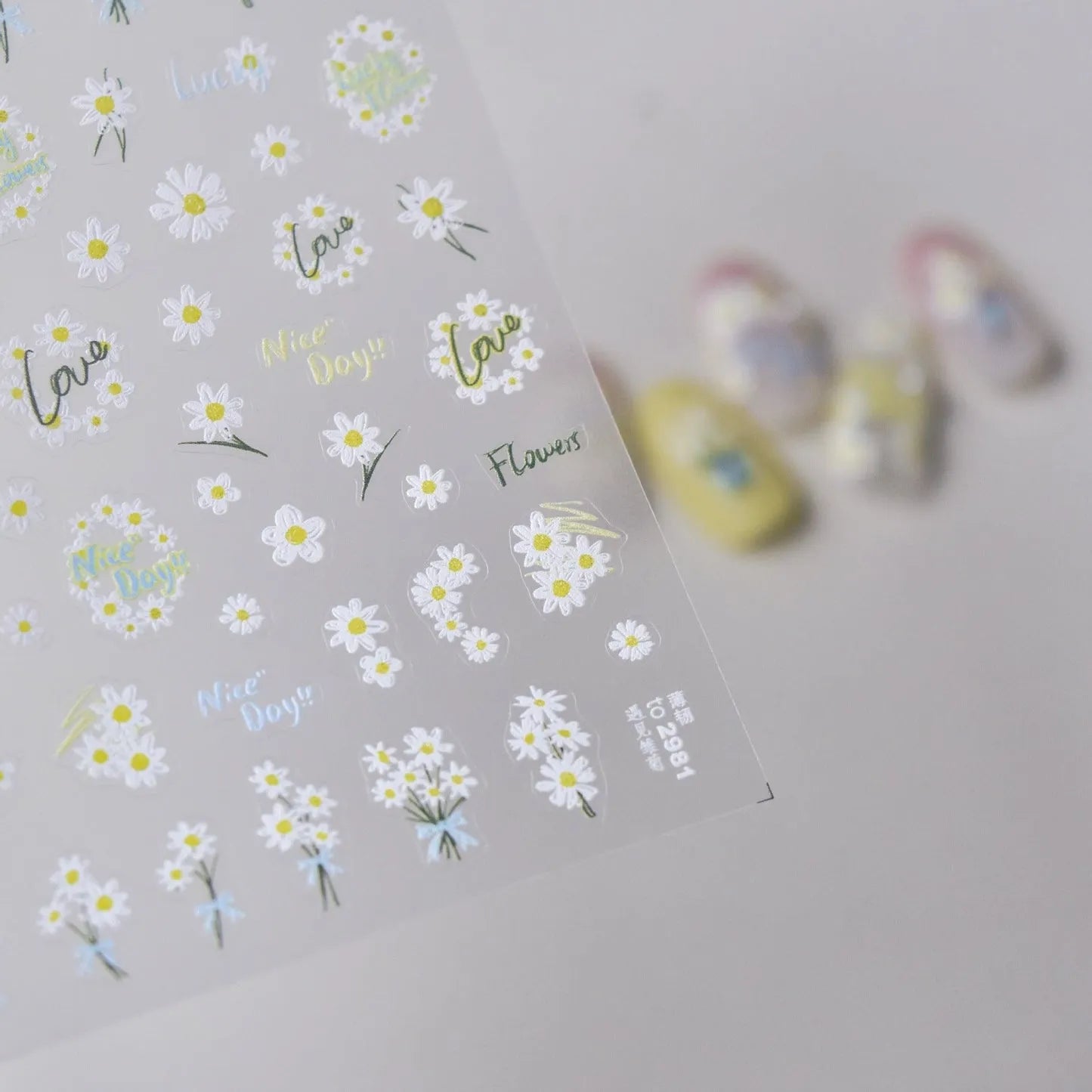 White Daisy Nail Art Stickers Adhesive Embossed Wild Flowers Sticker Decals to2931