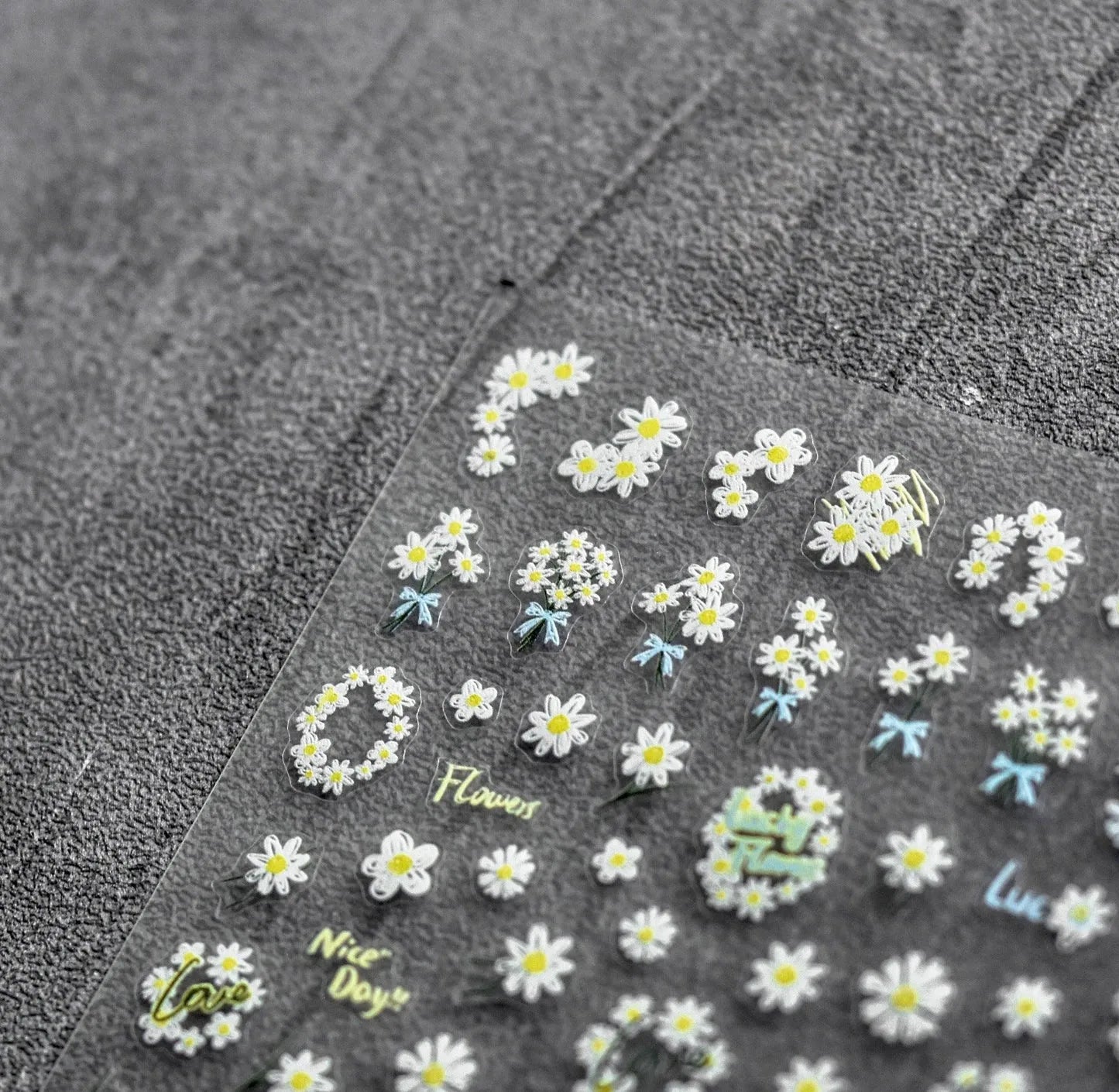 White Daisy Nail Art Stickers Adhesive Embossed Wild Flowers Sticker Decals to2931