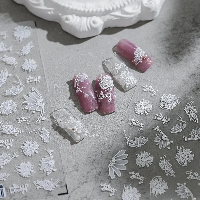 White Daisy Nail Art Stickers Adhesive Flower Sticker Decals TS1810