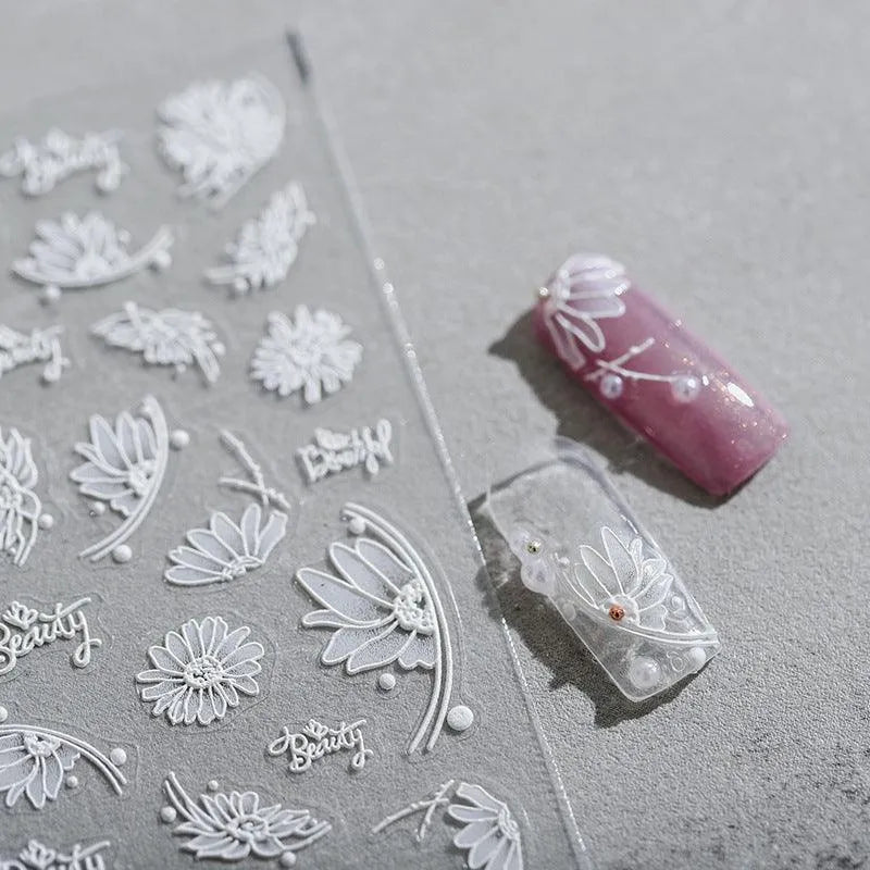 White Daisy Nail Art Stickers Adhesive Flower Sticker Decals TS1810