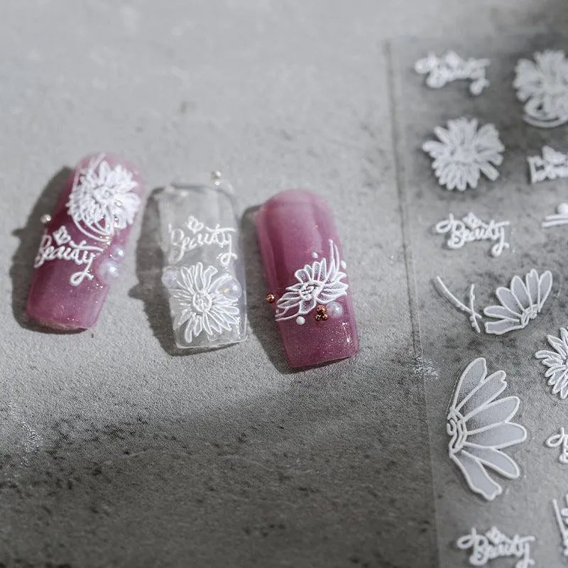 White Daisy Nail Art Stickers Adhesive Flower Sticker Decals TS1810