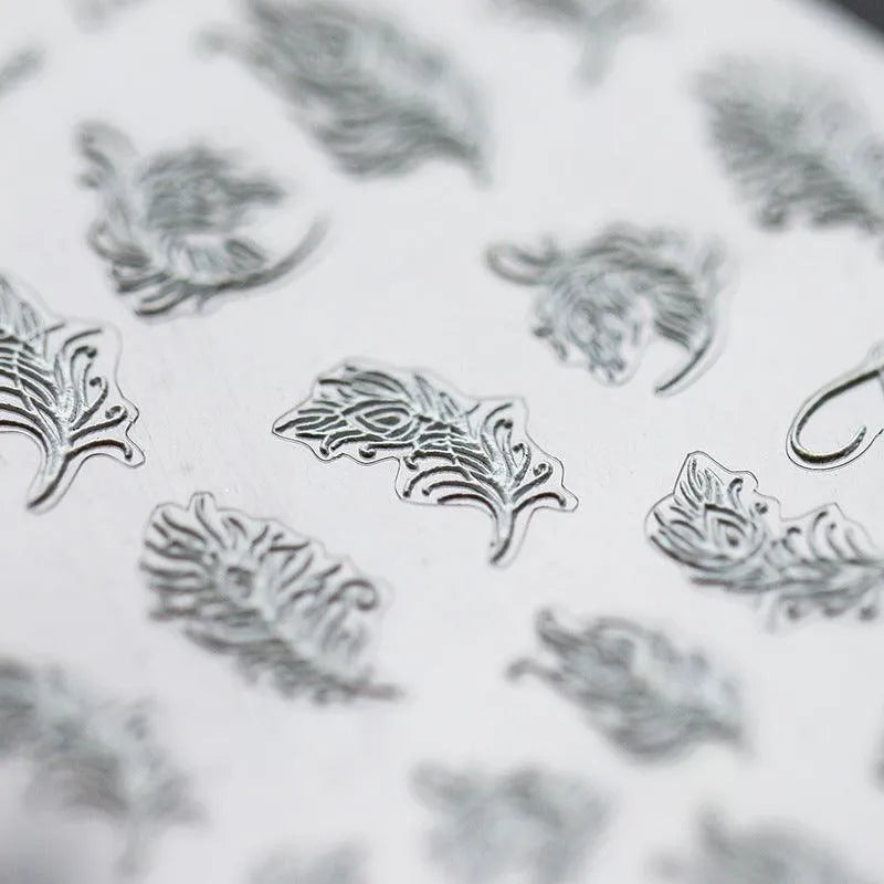 White Feather Nail Art Stickers 3D Feather Adhesive Sticker Decals TS256