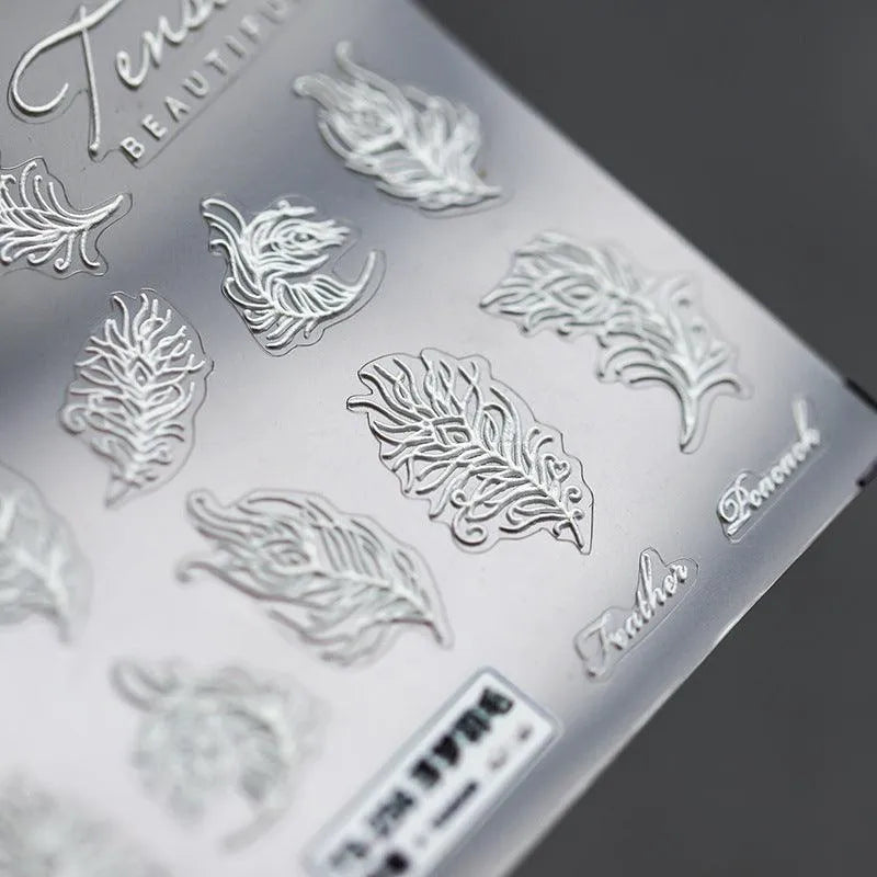White Feather Nail Art Stickers 3D Feather Adhesive Sticker Decals TS256