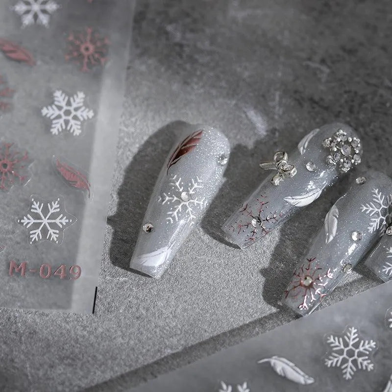 White Feather Nail Art Stickers 3D Snowflake Adhesive Slider Sticker Decals TS1954