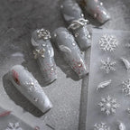 White Feather Nail Art Stickers 3D Snowflake Adhesive Slider Sticker Decals TS1954