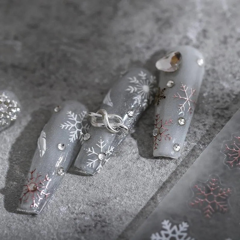 White Feather Nail Art Stickers 3D Snowflake Adhesive Slider Sticker Decals TS1954