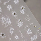 White Floral Nail Art Stickers Adhesive Embossed Flower with Rhinestones Sticker Decals TL122