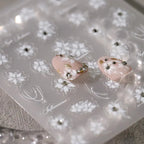 White Floral Nail Art Stickers Adhesive Embossed Flower with Rhinestones Sticker Decals TL122