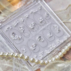 White Floral Rhinestone Nail Stickers – Pre-Arranged Self-Adhesive Nail Gems MD024