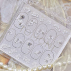 White Floral Rhinestone Nail Stickers – Pre-Arranged Self-Adhesive Nail Gems MD024