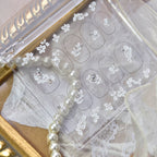 White Floral Rhinestone Nail Stickers – Pre-Arranged Self-Adhesive Nail Gems MD024