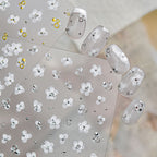White Flower 3D Nail Stickers - Gold Silver Accent Floral Decals 1022
