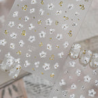 White Flower 3D Nail Stickers - Gold Silver Accent Floral Decals 1022