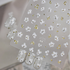 White Flower 3D Nail Stickers - Gold Silver Accent Floral Decals 1022