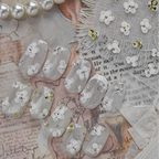 White Flower 3D Nail Stickers - Gold Silver Accent Floral Decals 1022
