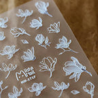 White Flower Leaf Nail Art Stickers Floral Adhesive Embossed Sticker Decals 