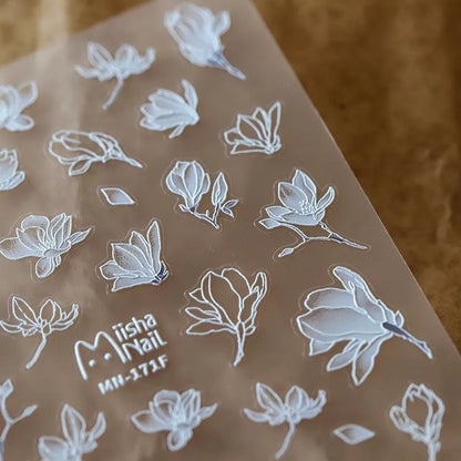 White Flower Leaf Nail Art Stickers Floral Adhesive Embossed Sticker Decals 