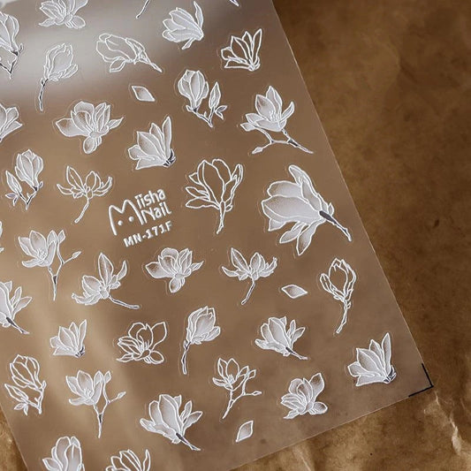 White Flower Leaf Nail Art Stickers Floral Adhesive Embossed Sticker Decals 