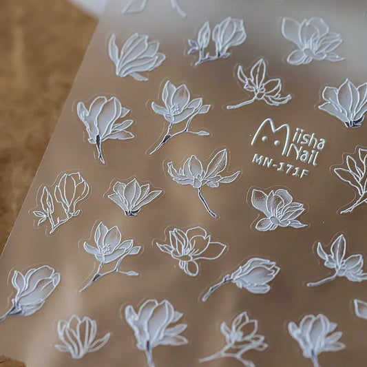 White Flower Leaf Nail Art Stickers Floral Adhesive Embossed Sticker Decals 