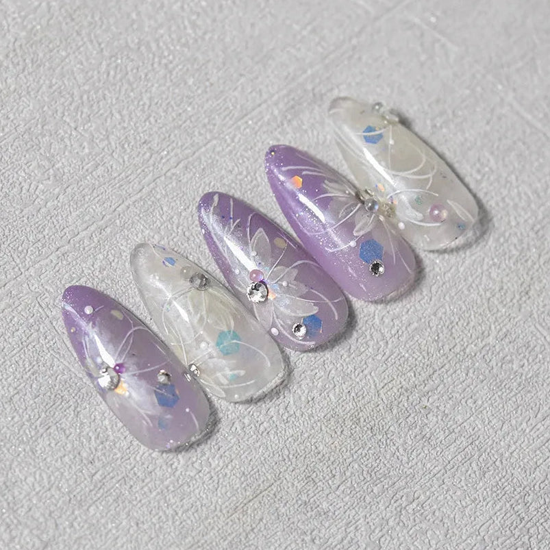 White Flower Nail Art Sticker 5D Bridal Rhinestones Nail Sticker Decals 