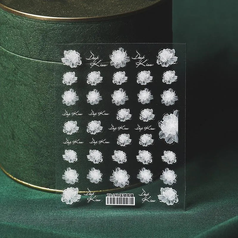 White Flower Nail Art Stickers Adhesive Lace Floral 3D Adhesive Decals TS148