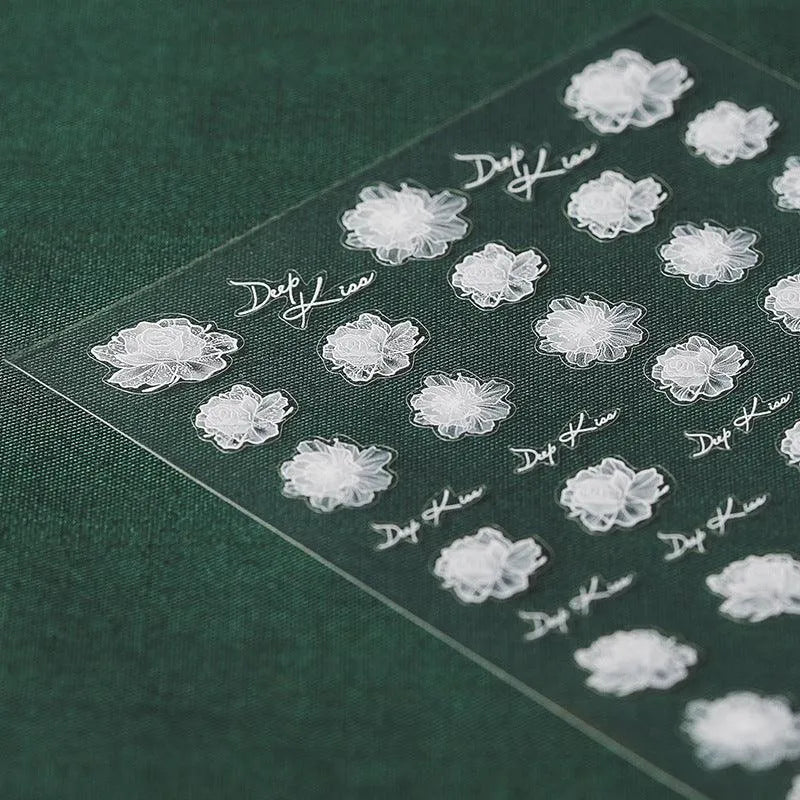 White Flower Nail Art Stickers Adhesive Lace Floral 3D Adhesive Decals TS148