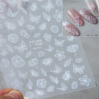 White Flower Nail Art Stickers Adhesive Sliders Leaf Floral Embossed Sticker Decals 