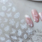 White Flower Nail Art Stickers Adhesive Sliders Leaf Floral Embossed Sticker Decals 