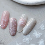 White Flower Nail Art Stickers Adhesive Sliders Leaf Floral Embossed Sticker Decals 