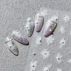 White Flower Nail Art Stickers Fantasy Floral with Beads Adhesive Sticker Decals TL102