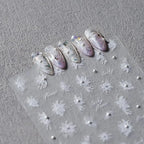 White Flower Nail Art Stickers Fantasy Floral with Beads Adhesive Sticker Decals TL102
