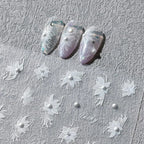 White Flower Nail Art Stickers Fantasy Floral with Beads Adhesive Sticker Decals TL102