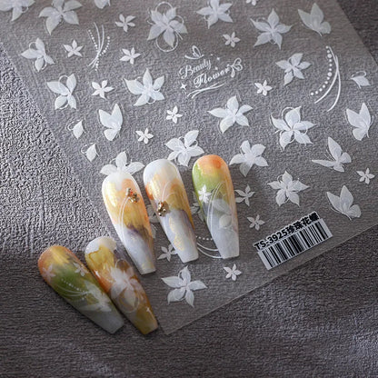 White Flower Nail Art Stickers Floral Leaf Adhesive Sticker Decals TS3925