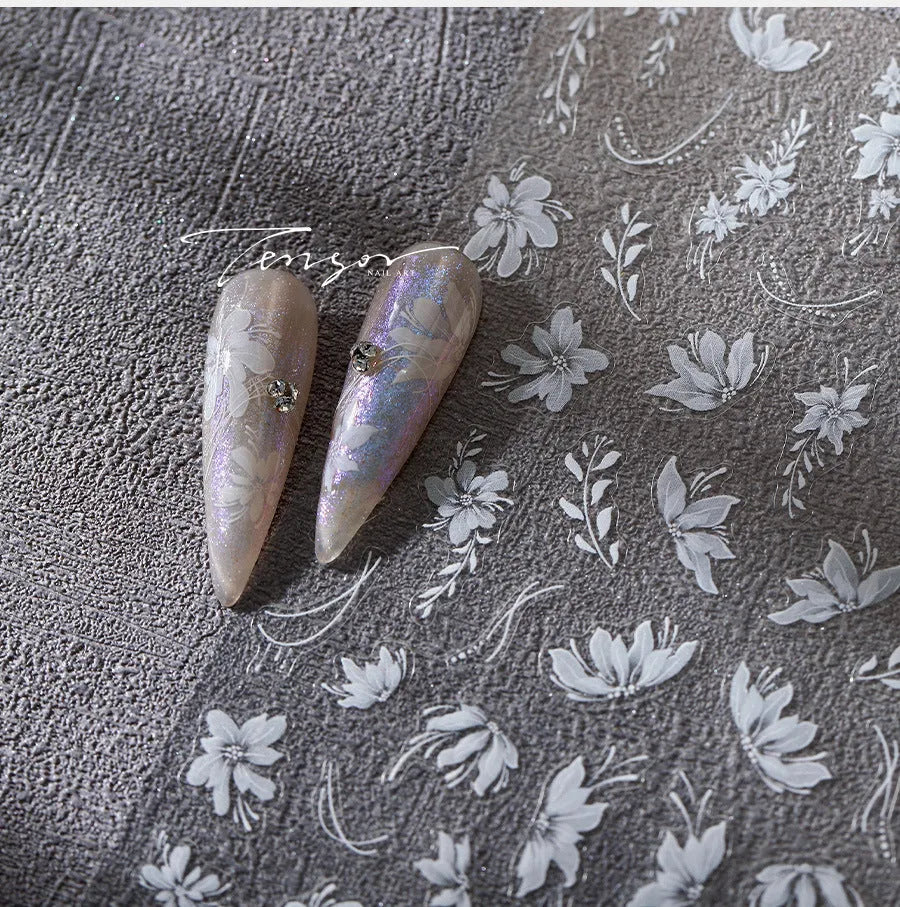 White Flower Nail Art Stickers Floral Leaf Adhesive Sticker Decals TS3925