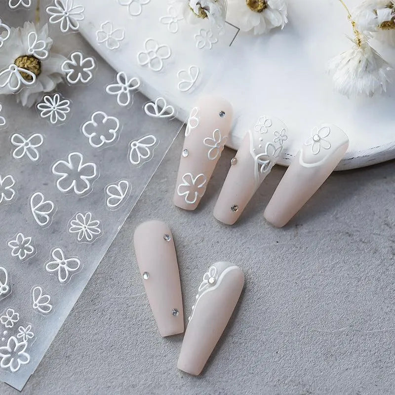 White Flower Nail Art Stickers Hollow Floral Adhesive Sticker Decals TS1572