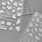 White Flowers Nail Art Stickers Blossom Floral Leaf Embossed Adhesive Sticker Decals 
