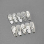 White Flowers Nail Art Stickers Blossom Floral Leaf Embossed Adhesive Sticker Decals 