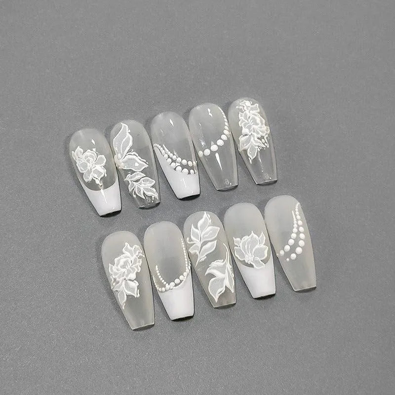 White Flowers Nail Art Stickers Blossom Floral Leaf Embossed Adhesive Sticker Decals 