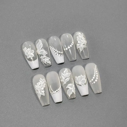 White Flowers Nail Art Stickers Blossom Floral Leaf Embossed Adhesive Sticker Decals 