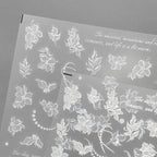 White Flowers Nail Art Stickers Blossom Floral Leaf Embossed Adhesive Sticker Decals 
