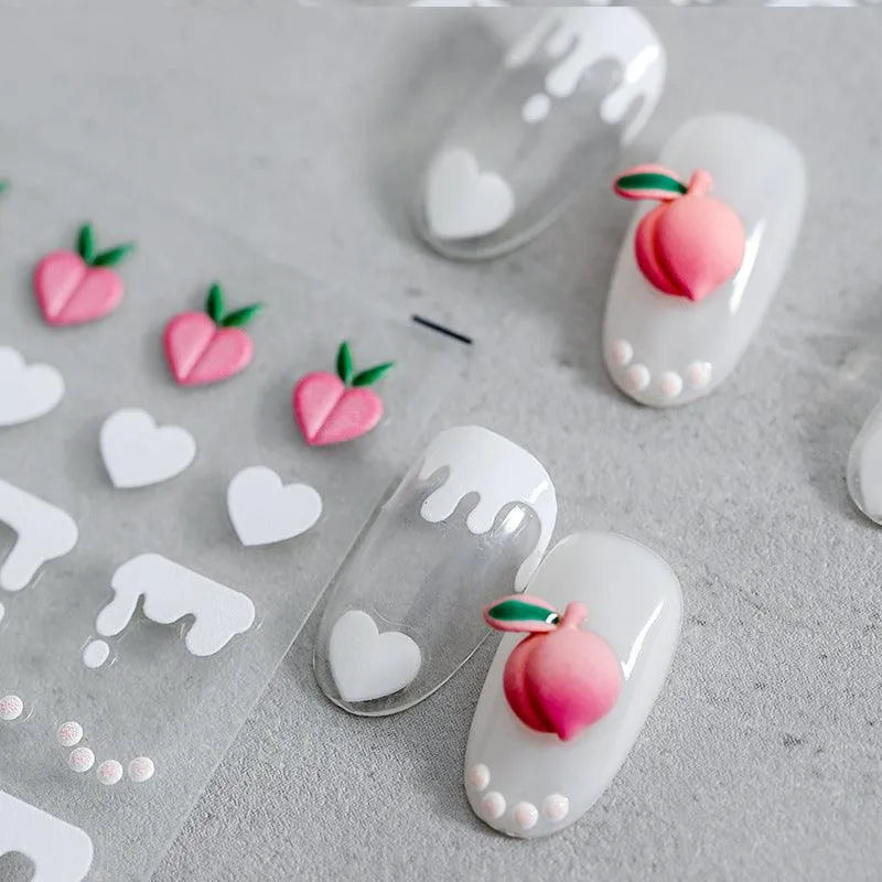 White Heart Nail Art Stickers Adhesives Butter Peach Sticker Decals 