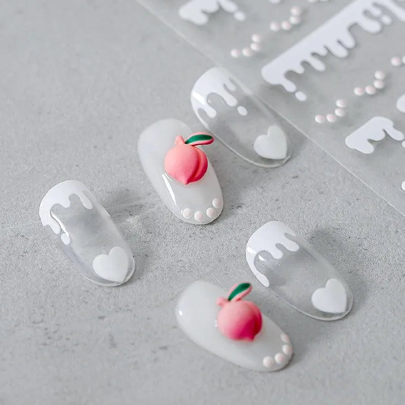 White Heart Nail Art Stickers Adhesives Butter Peach Sticker Decals 